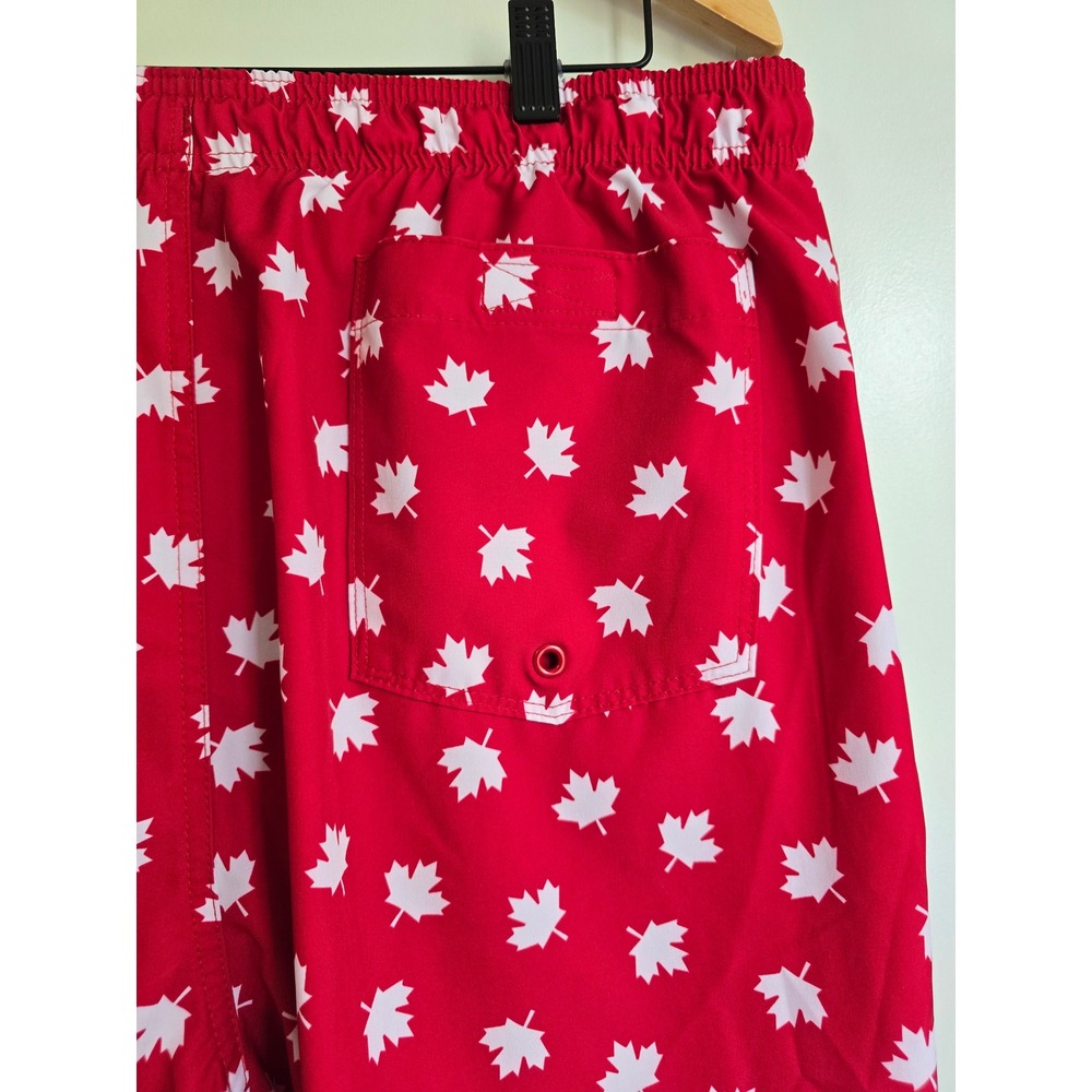 NWOT Old Navy Mens XL Red White Maple Leaf Print Swim Trunks Canada Board Shorts - Picture 6 of 11